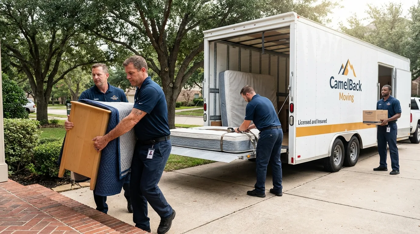 Crew loading residential truck for cross-state move from Wellsville, MO