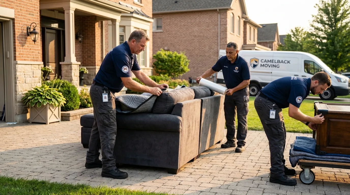 Large estate moving crew wrapping furniture in Wellsville, MO