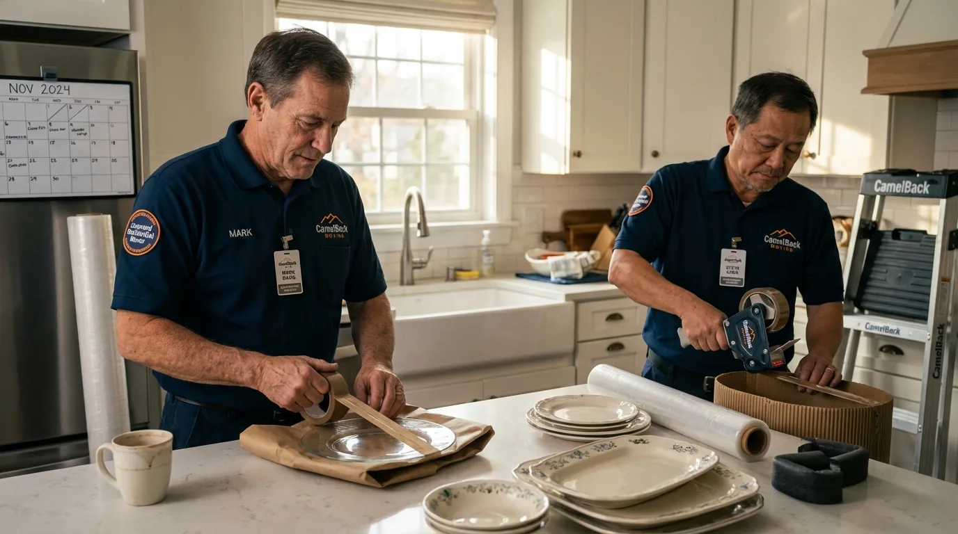 Professional crew packing kitchen dishware in Wellsville, MO